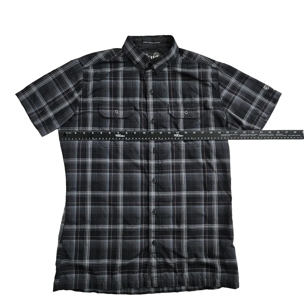 Kuhl Eluxur (Mens Small) Button Up Shirt Blue Plaid Short Sleeve Hiking Outdoors
